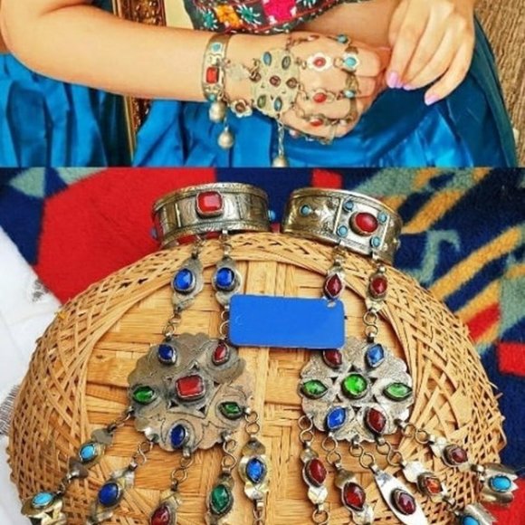 Single Afghan Bracelet with Multicolor Stones, Chain Link Bracelet - Picture 2 of 3